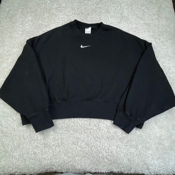 Nike Phoenix Fleece Oversized Crew Crop Sweatshirt Black - Picture 3 of 10
